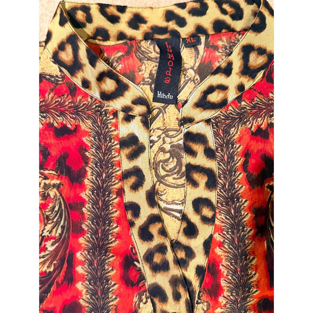 Lamoda Hindu Women's Leopard Barocco Print Long Sleeve Blouse Size XL - Picture 4 of 7